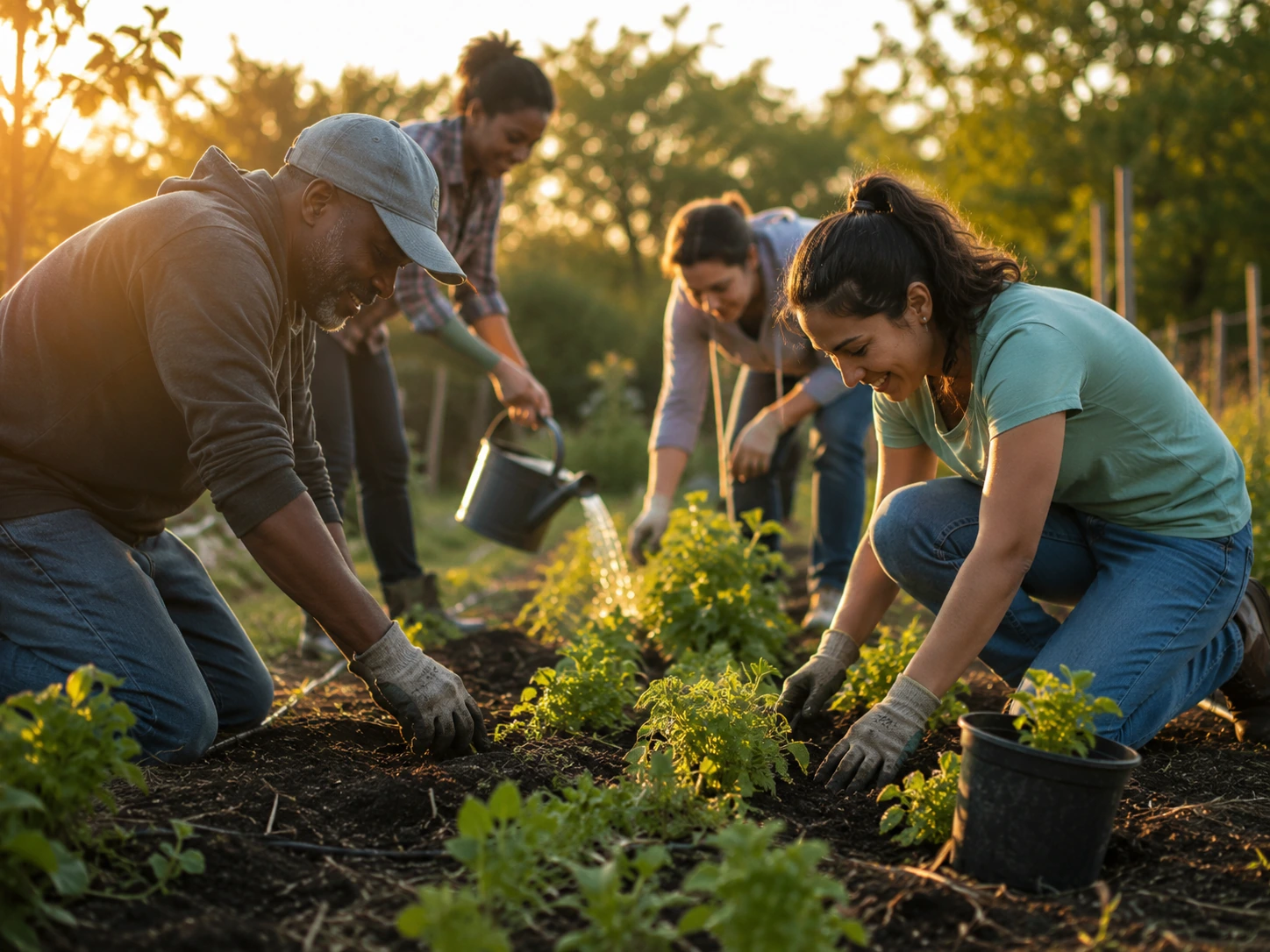 Community members working together in a garden